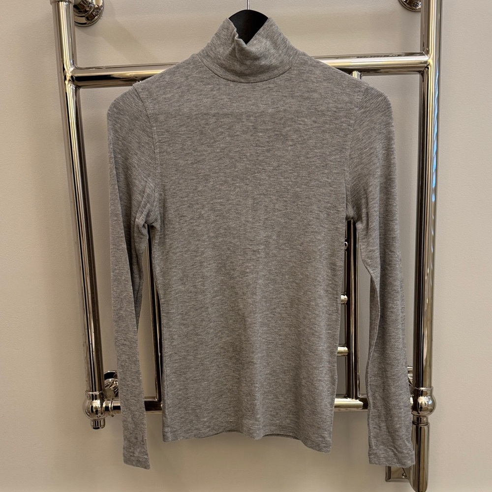 Gray Frame Denim Turtleneck Long Sleeve Top